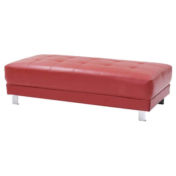 AndMakers Riveredge Red Faux Leather Upholstered Ottoman