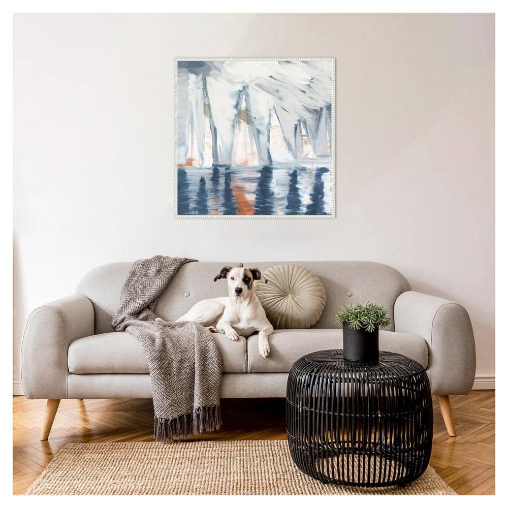30"x30" Beaded Framed Abstract Coastal Canvas Wall Art