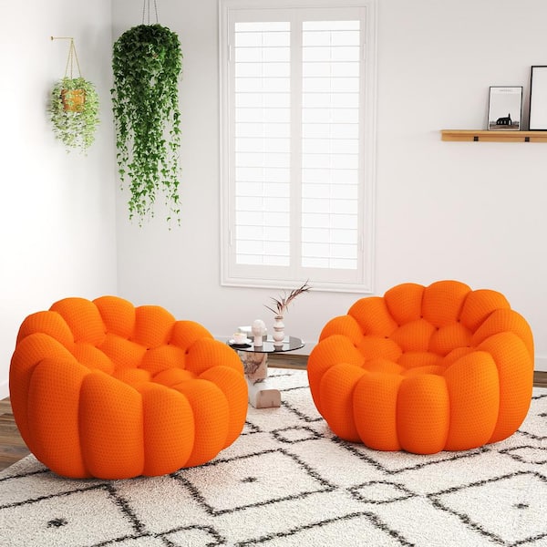 Magic Home (Set of 2)Bubble Couch,49.2 in. Mesh Fabric Armless Accent Chair Modern Curved Sectional Sofa for Meeting Room in Orange