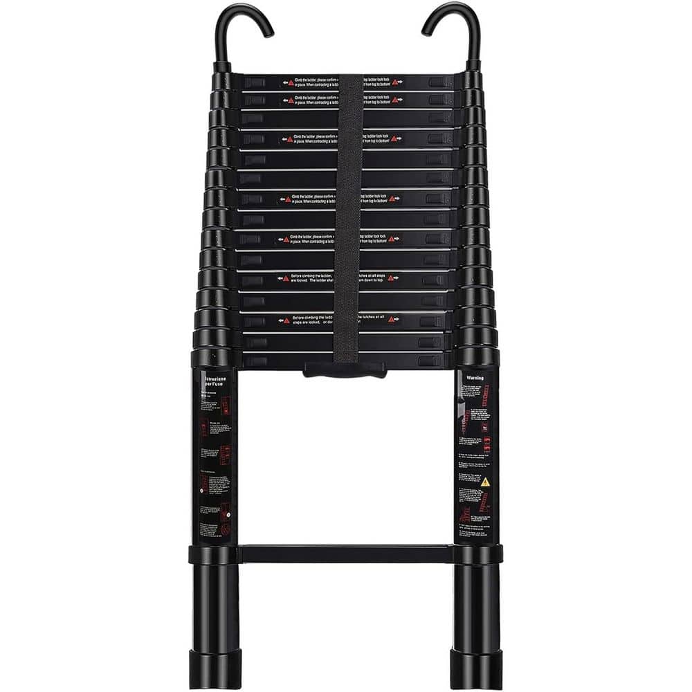 20ft Aluminum Extension Ladder With Detachable Roof Hooks 20FT Telescoping Extension Ladder - Aluminum With Roof Hooks, 330 Lb Capacity Collapsible Ladder