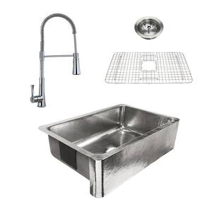 Percy All-in-One Polished Stainless-Steel 32 in. Single Bowl Farmhouse Apron Kitchen Sink with Pfister Faucet and Drain
