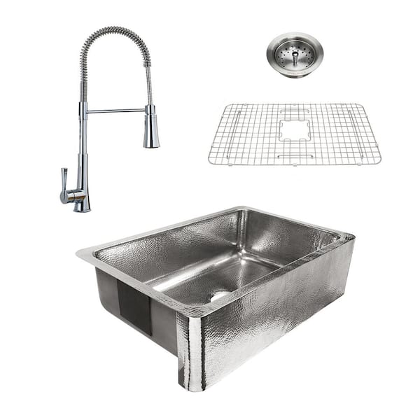 SINKOLOGY Percy All-in-One Polished Stainless-Steel 32 in. Single Bowl Farmhouse Apron Kitchen Sink with Pfister Faucet and Drain