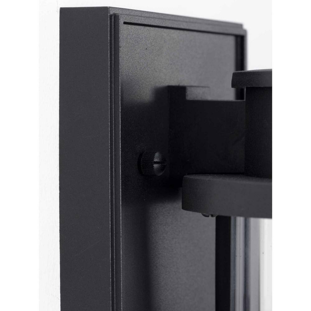 Black Ribbed Resin Outdoor Wall Lantern with Clear Glass Shade