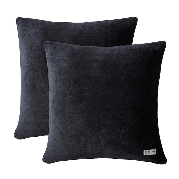KENNETH COLE REACTION KCR Solid Black 2-Piece Ultra Soft Plush Square Pillow Cover