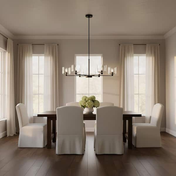 Generation Lighting Lochdale 33.88 in. W x 10.25 in. H 6-Light Midnight Black Modern Chandelier with Clear Ribbed Glass Shades