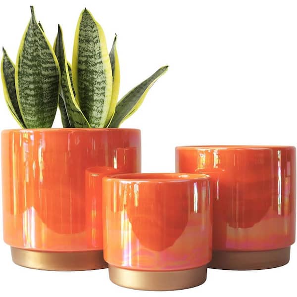 ITOPFOX Bohemian 5.5 in. L x 6 in. W x 6 in. H Peach Ceramic Round Indoor/Outdoor Planter (3-Pack)