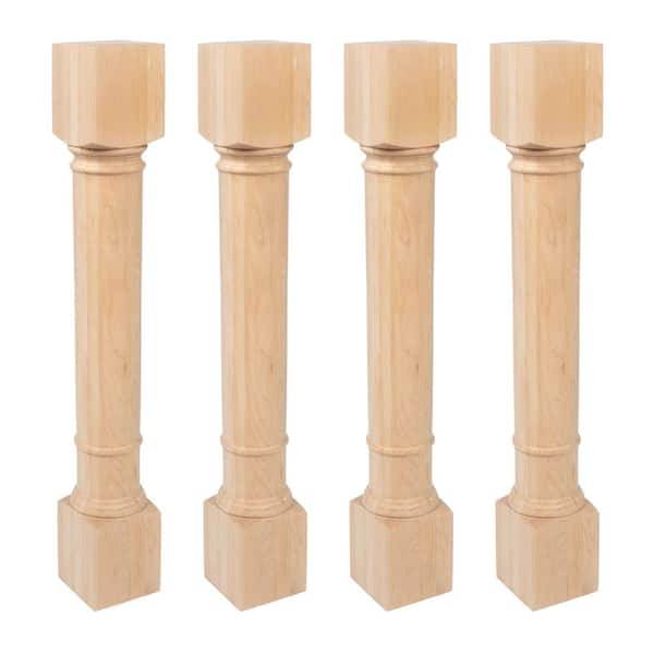 35.25 in. x 5 in. Unfinished Solid North American Hard Maple Traditional Full Round Kitchen Island Leg (4-Pack)