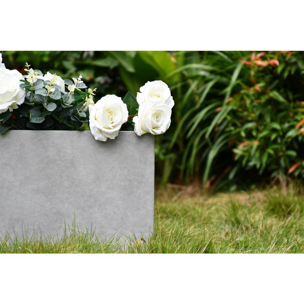 Large Rectangular Gray Lightweight Concrete Outdoor Planter