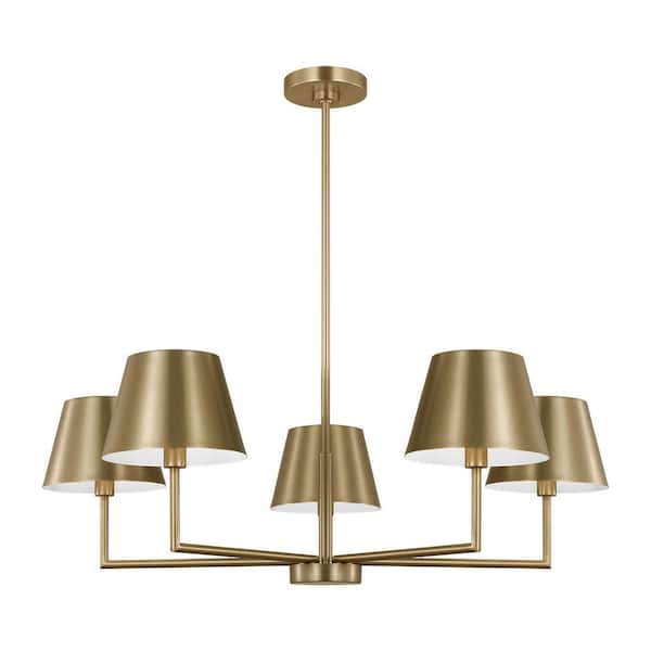 Ender 32.63 in. W x 10.5 in. H 5-Light Satin Brass Modern Chandelier with Steel Shades and No Bulbs Included