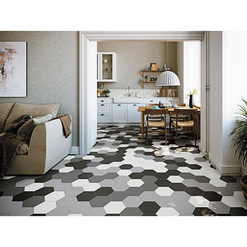 Terra Mia 8.1" x 9.25" Matte White and Multicolor Porcelain Hexagon Tile
