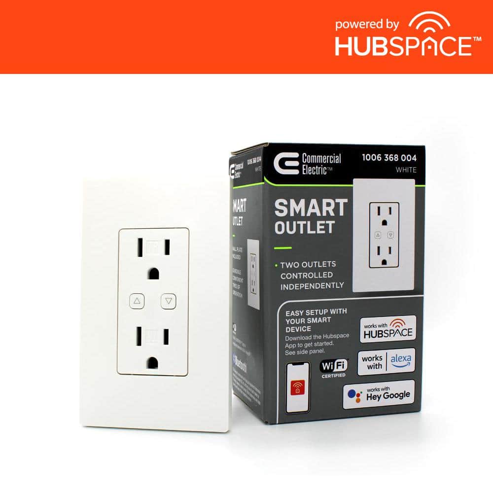 Defiant 15 Amp 120-Volt Indoor Smart Plug & Timer Wi-Fi Bluetooth Single Outlet Powered by Hubspace, White