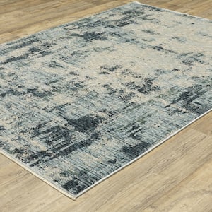 Haven Beige/Blue 8 ft. x 11 ft. Abstract Ethereal Polyester Fringed Indoor Area Rug