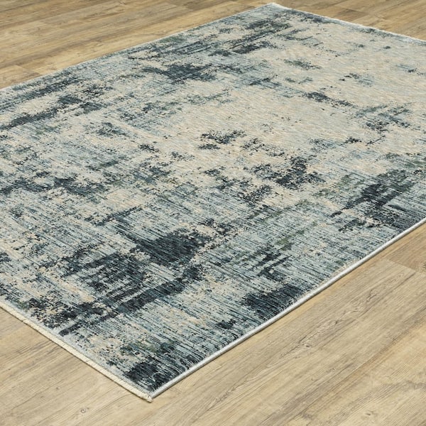 Haven Beige/Blue 10 ft. x 13 ft. Abstract Ethereal Polyester Fringed Indoor Area Rug