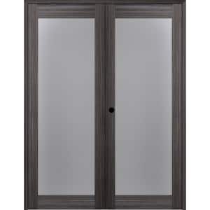 Paola 56 in. x 80 in. Right-Handed Active Full Lite Frosted Glass Gray Oak Wood Composite Double Prehung French Door