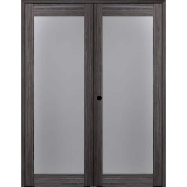 Paola 72 in. x 80 in. Right-Handed Active Full Lite Frosted Glass Gray Oak Wood Composite Double Prehung French Door