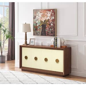 Shelburne Walnut Cream and Gold Wood Top 63 in. Credenza with 4-Doors Fits TV's up to 55 in.