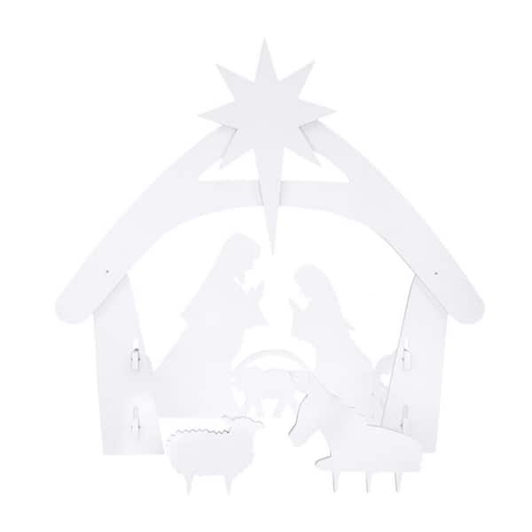45.1 in. x 20.9 in. x 44.1 in. White PVC Nativity Decor with Stakes, Garden Jesus Decoration for Christmas