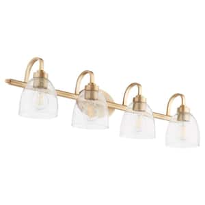 Reyes 4-Light - 100-Watts, Medium Lamp Base Light Vanity 7 in. Width with 4-Clear Glass Diffusers - Aged Brass