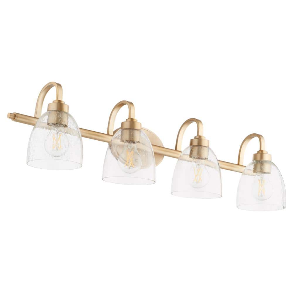 Reyes 4-Light - 100-Watts, Medium Lamp Base Light Vanity 7 in. Width with 4-Clear Glass Diffusers - Aged Brass price history on PriceWatchPro