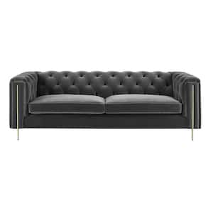 Charlene 84 in. W Rolled Arm Straight Sofa in Gray Velvet with Button Tufted
