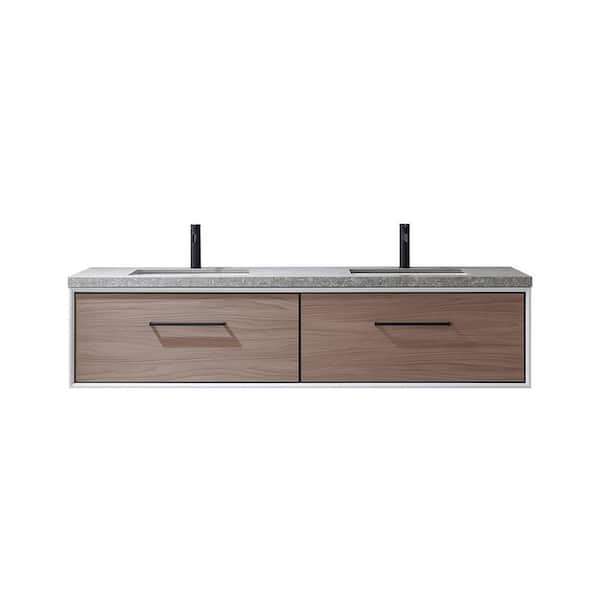 Capa 72 in. W x 22 in. D x 17.3 in. H Double Sink Bath Vanity in Light Walnut with Grey Sintered Stone Top