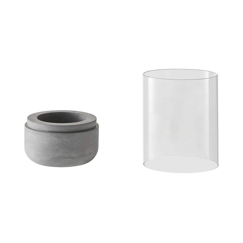 Small Cool Gray Cement Base and Glass Hurricane Candle Holder