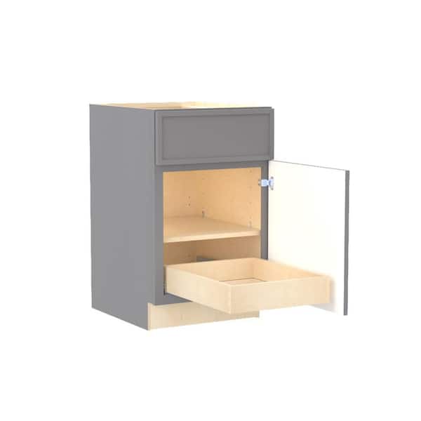 Home Decorators Collection Franklin 21 in. W x 24 in. D x 34.5 in. H Assembled Plywood Base Kitchen Cabinet in Veiled Gray with 1ROT Soft Close RH