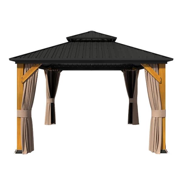 Clihome 12 ft. x 12 ft. Cedar Wood Frame Hardtop Gazebo with Curtains and Screens