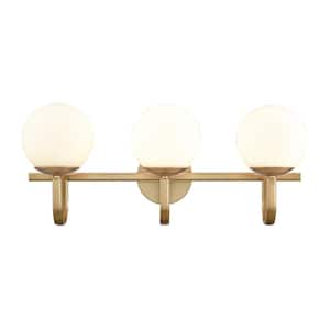 Cummings 24 in. W 3-Light Brushed Gold Vanity Light with Glass Shades