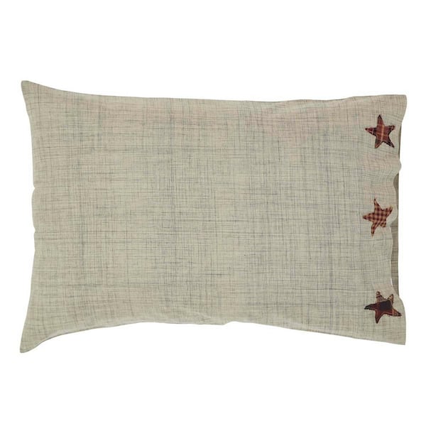 VHC BRANDS Abilene Star Tan Burgundy Brown Primitive Cotton Standard Pillowcase (Set of 2)
