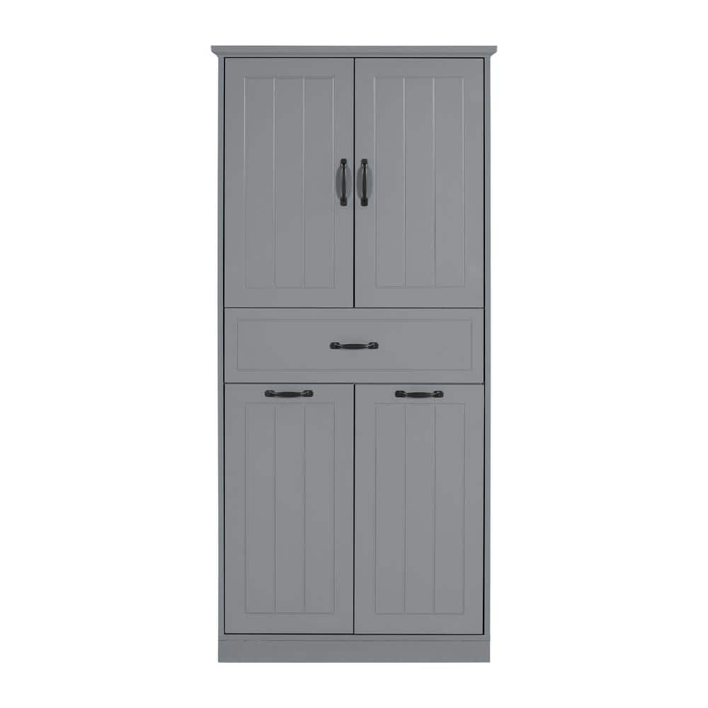 29 in. W x 15.7 in. D x 65.8 in. H Gray Linen Cabinet with Two Laundry Bask
