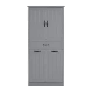 29 in. W x 15.7 in. D x 65.8 in. H Gray Linen Cabinet with Two Laundry Baskets, Doors and Drawer