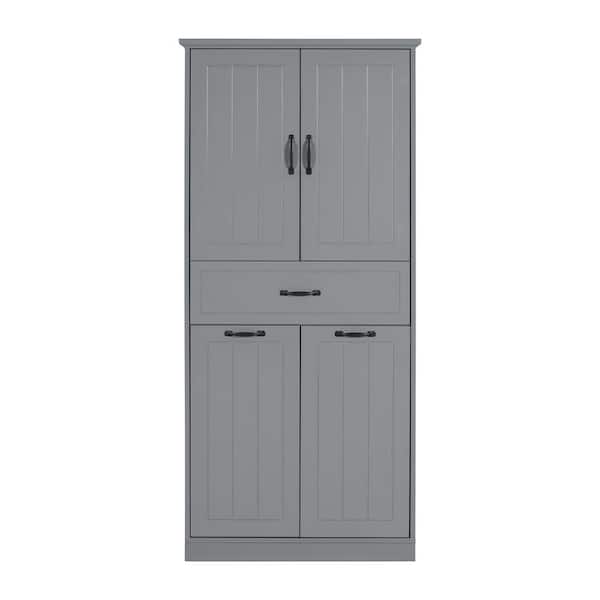 Adrinfly 29 in. W x 15.7 in. D x 65.8 in. H Gray Linen Cabinet with Two Laundry Baskets, Doors and Drawer