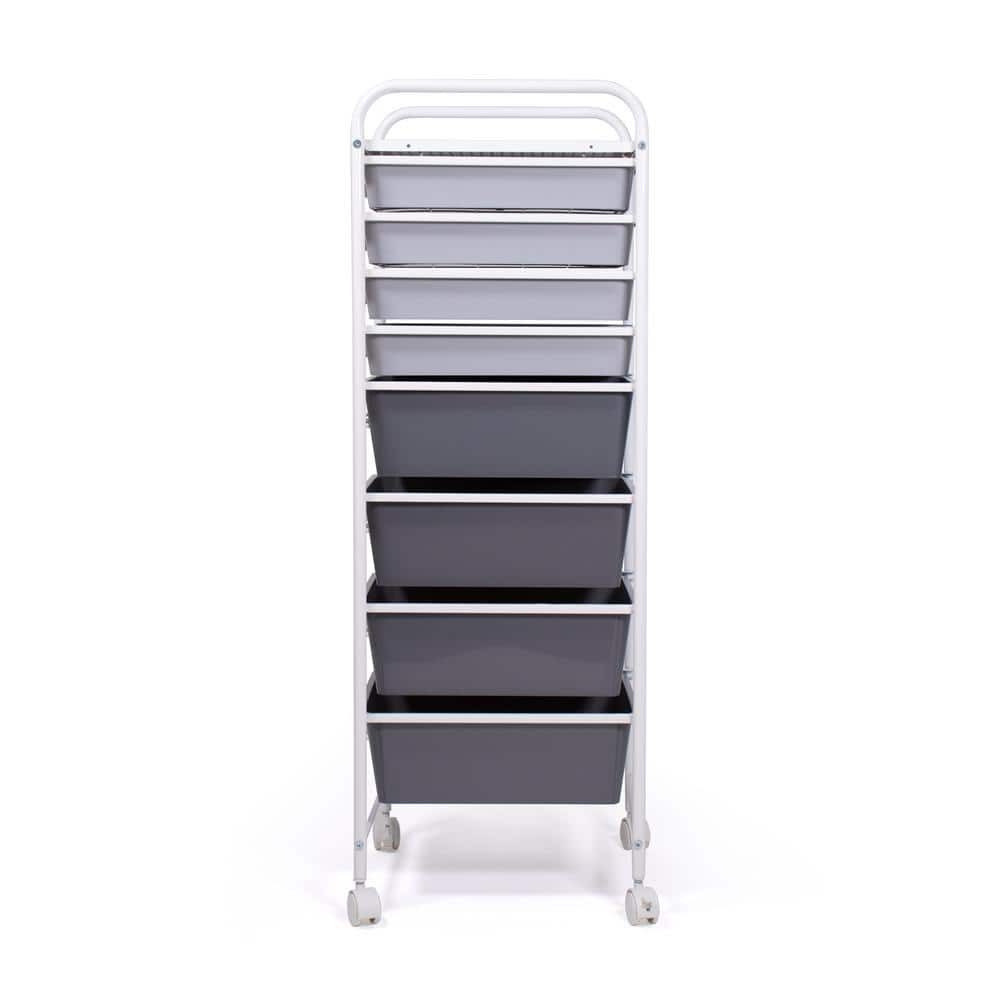 White and Gray Metal 8-Drawer Rolling Storage Cart