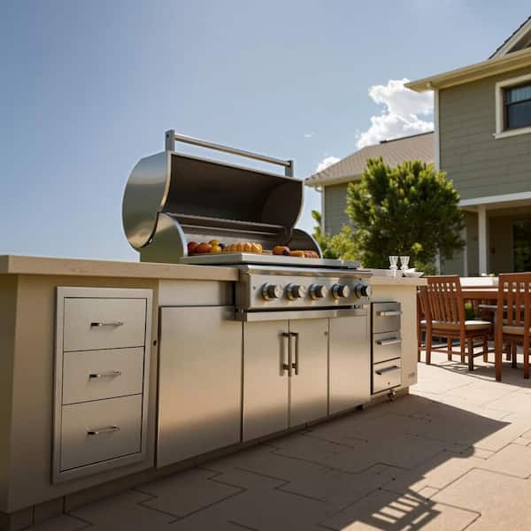 Outdoor Kitchen Drawers,18.11 in. W Stainless Steel Triple-Access Drawer Cabinet for Outdoor Kitchen or BBQ Island Patio