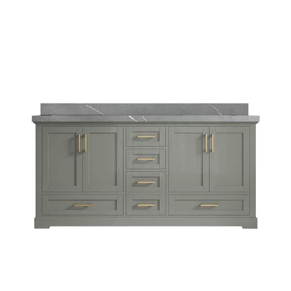 Willow Collections Boston 72 in. W x 22 in. D x 36 in. H Double Sink Bath Vanity in Evergreen with 2 in. Pearl Gray Quartz Top