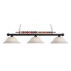 Shark 3-Light Matte Black Billiard Light with White Mottle Glass Shade with No Bulbs Included