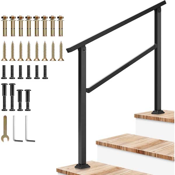 3-Step 36 in. H x 40 in. W Outdoor Black Wrought Mattle Iron Stair Railing Kit