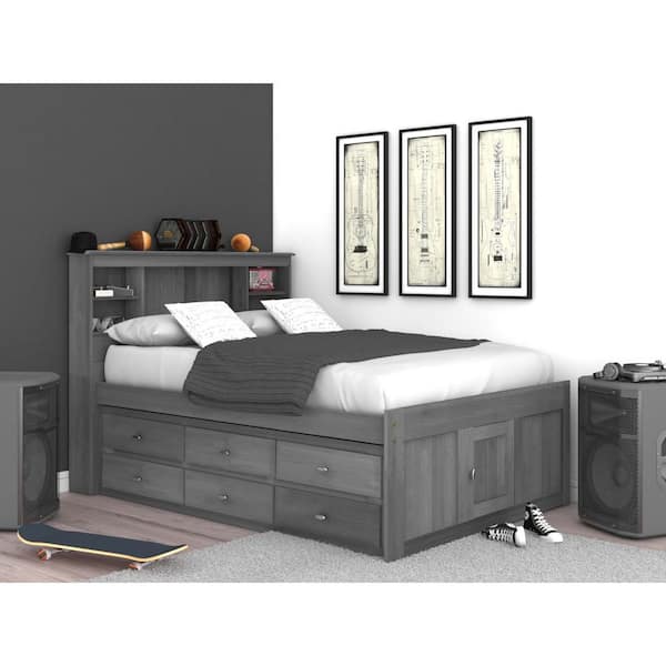 Os Home And Office Furniture Charcoal Gray Series Full Size Platform Bed With 12 Drawers 3221 K12 Kd Office Furniture Charcoal Gray Series, King Size Captains Bed With 12 Drawers