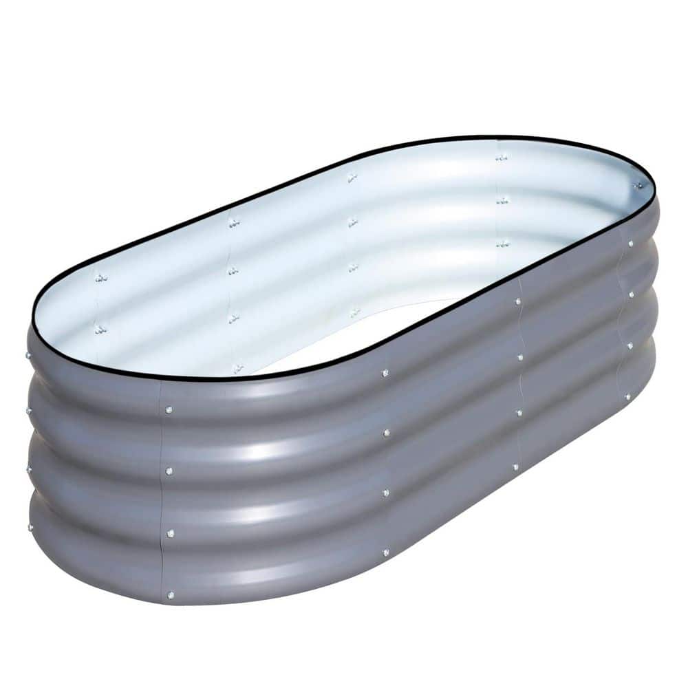 4 x 2 x 1 ft. Oval Galvanized Steel Outdoor Planter Box, Raised Garden Bed 