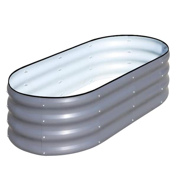 Unbranded 4 x 2 x 1 ft. Oval Galvanized Steel Outdoor Planter Box, Raised Garden Bed for Planting Outdoor Plants Vegetables, Gray