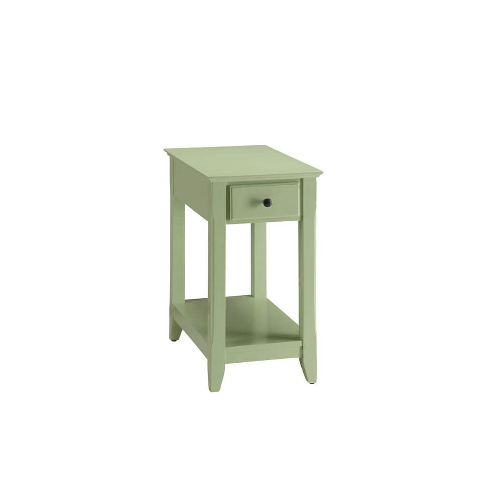 Bertie Light Green Wooden Accent Table with Drawer and Shelf