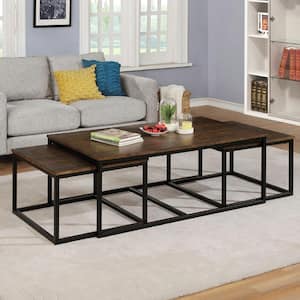 Arcadia 54 in. Antiqued Mocha/Black Large Rectangle Wood Coffee Table with Nesting Tables