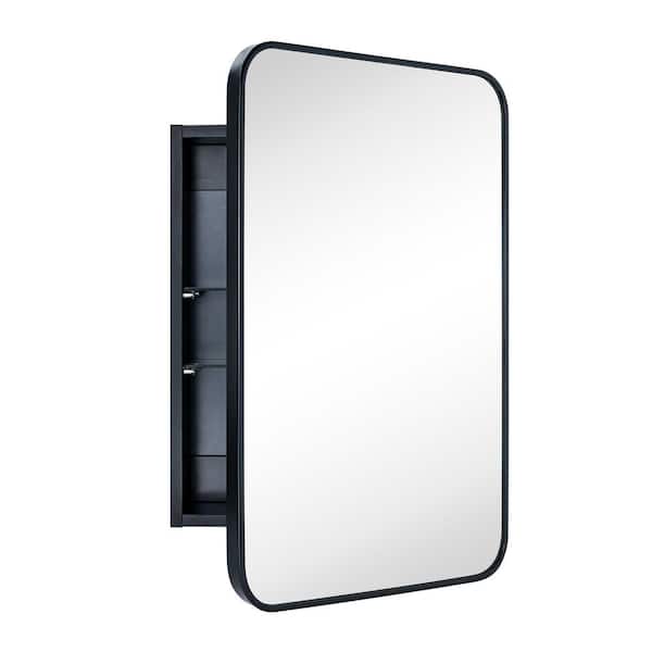 TEHOME Garnes 16.5 in. W x 24 in. H Rectangular Recessed or Surface Mount Metal Framed Medicine Cabinet with Mirror in Black