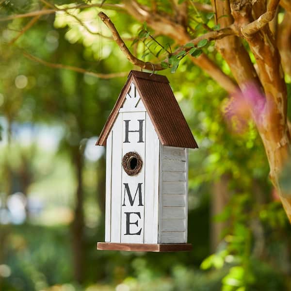 14.75 in.H Washed White Distressed Solid Wood in.HOME in. Inspiration Garden Birdhouse