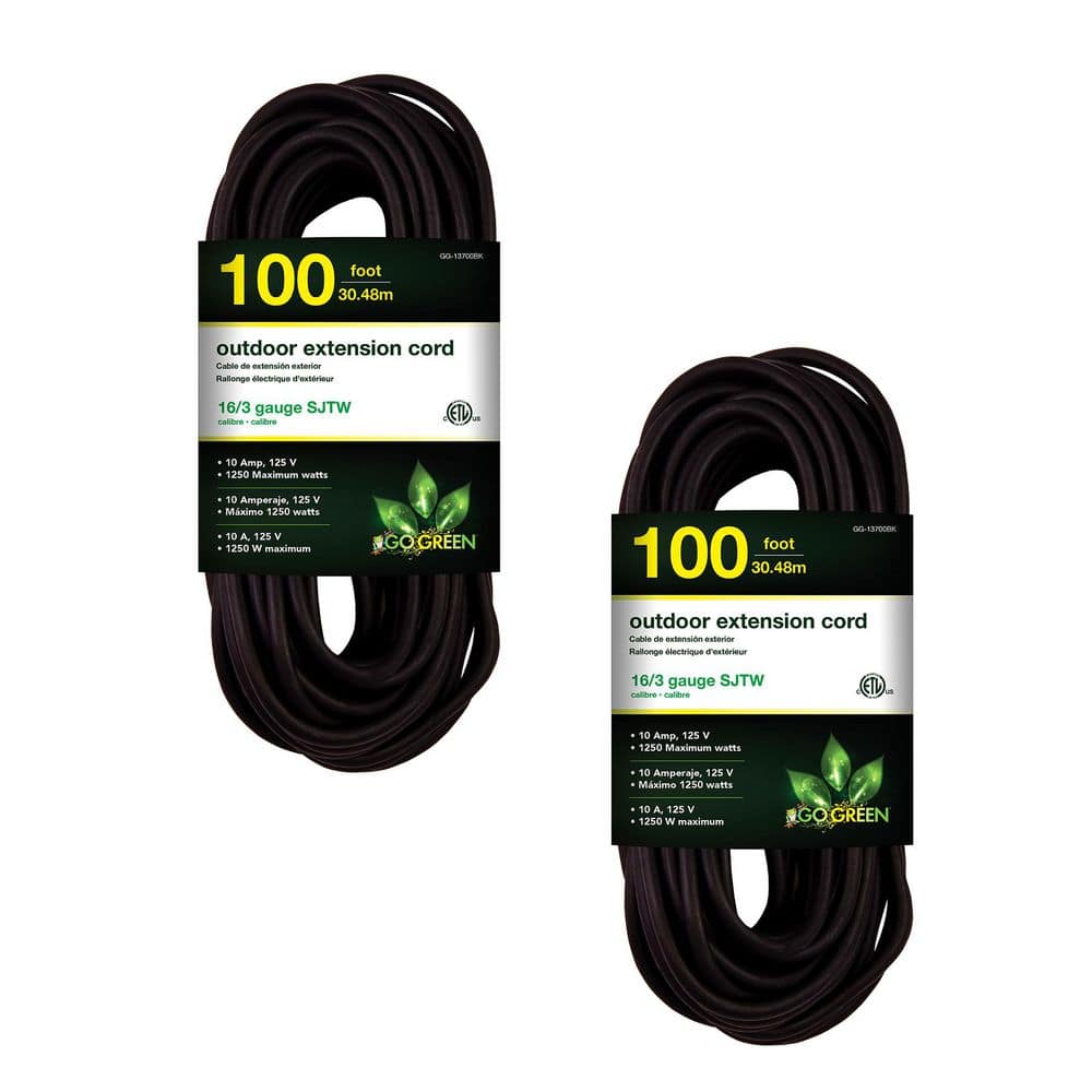 (G-13700BK-2) 100 ft. 16/3 Indoor Heavy Duty Extension Cord, Black, 2 PACK price history on PriceWatchPro