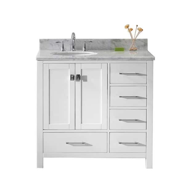 Virtu USA Caroline Avenue 36 in. W Bath Vanity in White with Marble Vanity Top in White with Round Basin