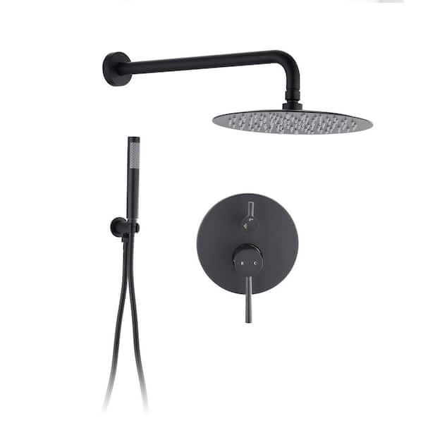 Lukvuzo 2-Spray 10 in. Dual Shower Head Wall Mount Fixed and Handheld Shower Head Flow Rate 1.8 GPM in Matte Black
