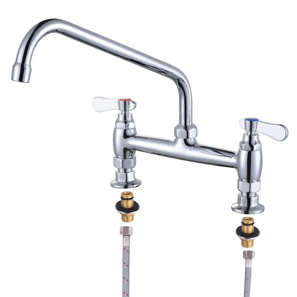 12" Polished Chrome Double Handle Deck Mount Kitchen Faucet