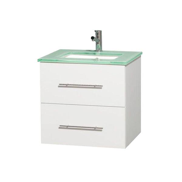 Wyndham Collection Centra 24 in. Vanity in White with Glass Vanity Top in Green and Under-Mount Square Sink